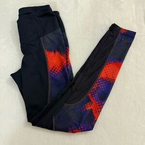 Athleta Black Leggings with Red & Blue Graphic Panels Women’s XS